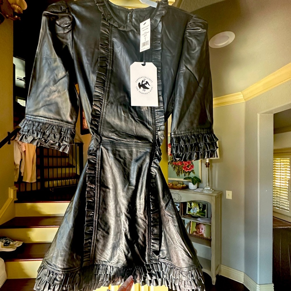 Current Elliott black lambskin leather “the Kate Dress” size 3 NWT